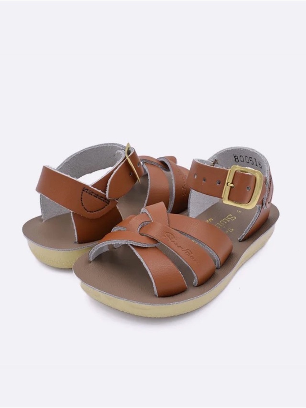Salt Water Brown Genuine Leather Strap Sandals with Gold Buckle Size 6 NIB